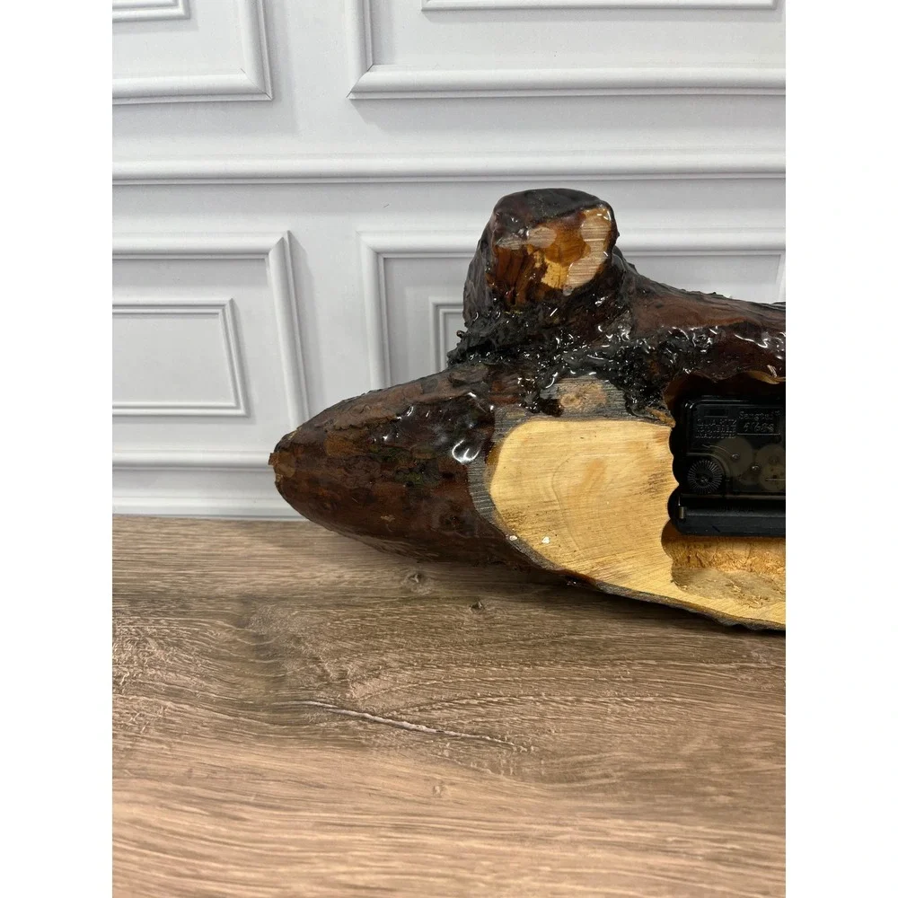 Live Edge Wood Epoxy Wall Clock Brown Glossy Resin Rustic Slab